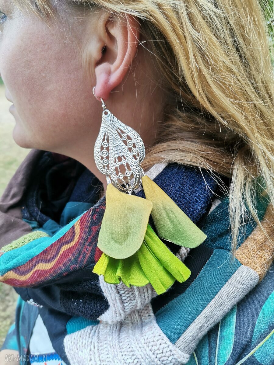 Kolczyki długie zielone etno-boho folk Frida - futrof