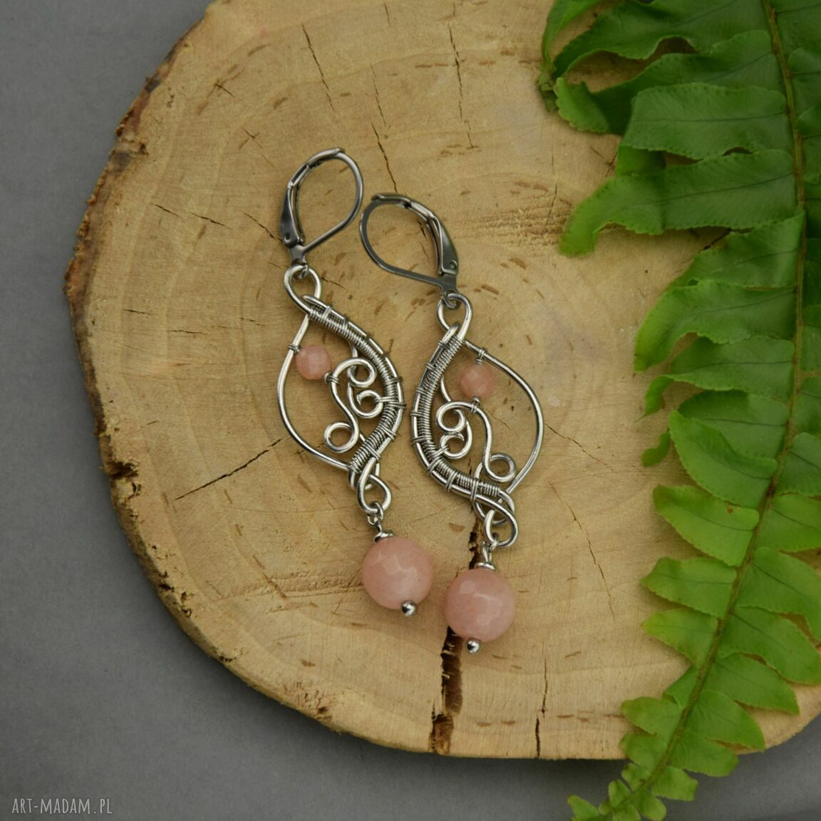 Długie kolczyki z kamieniem słonecznym - wire wrapping