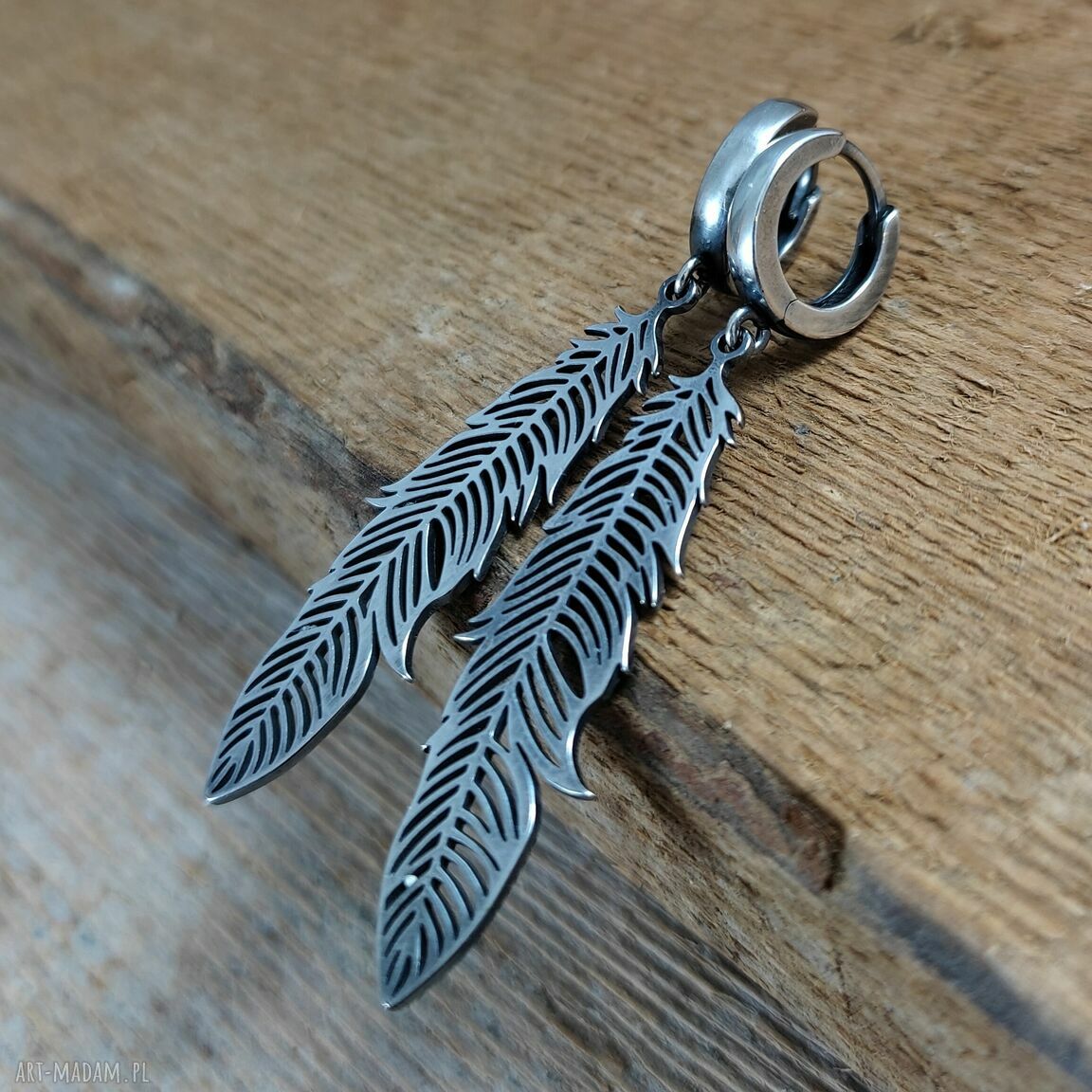 Kolczyki długie piórka ze srebra 925 - oksydowane i wypolerowane (ok. 5,3 cm)