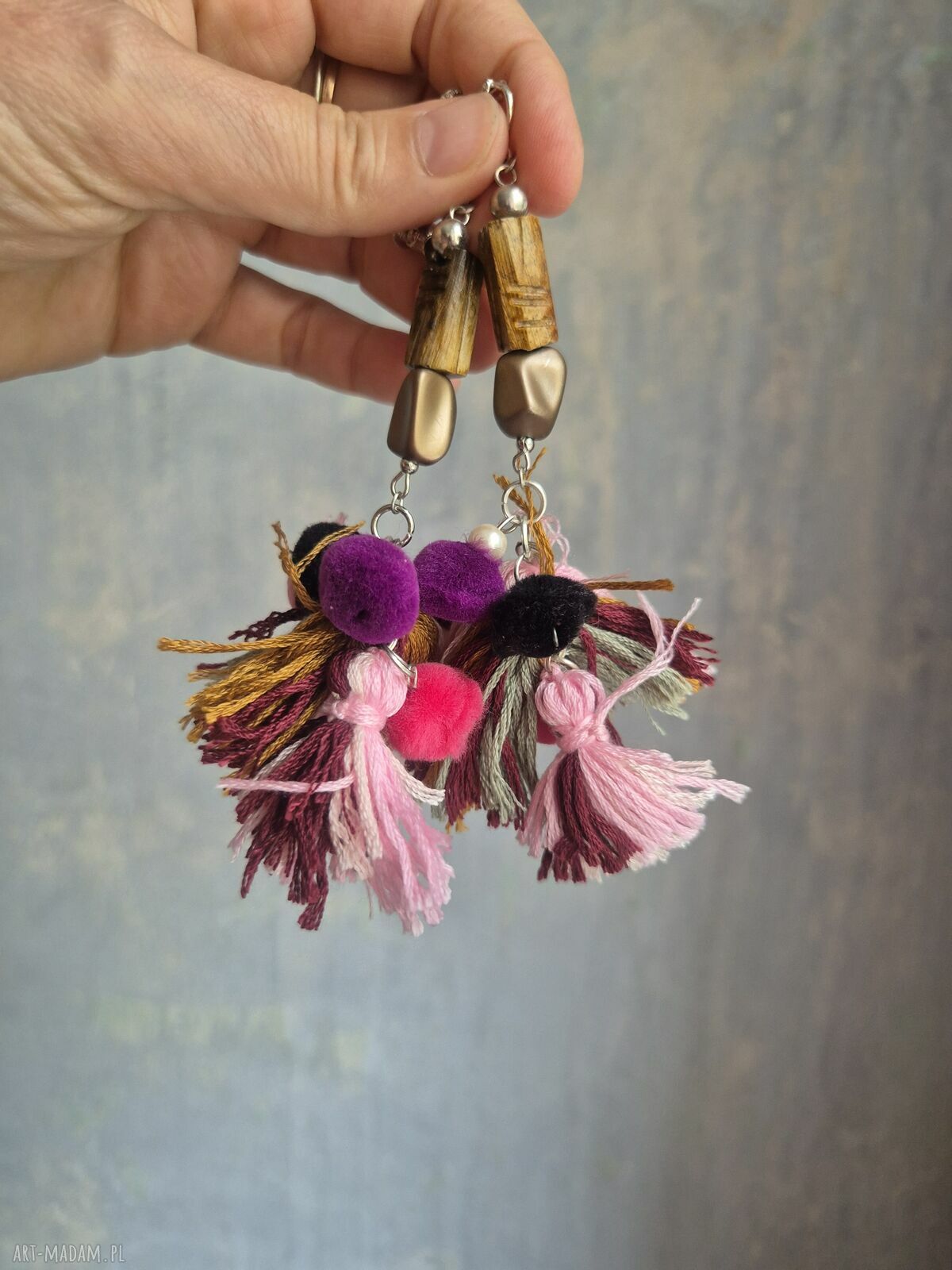 Długie kolorowe klipsy z chwostami - biżuteria boho handmade