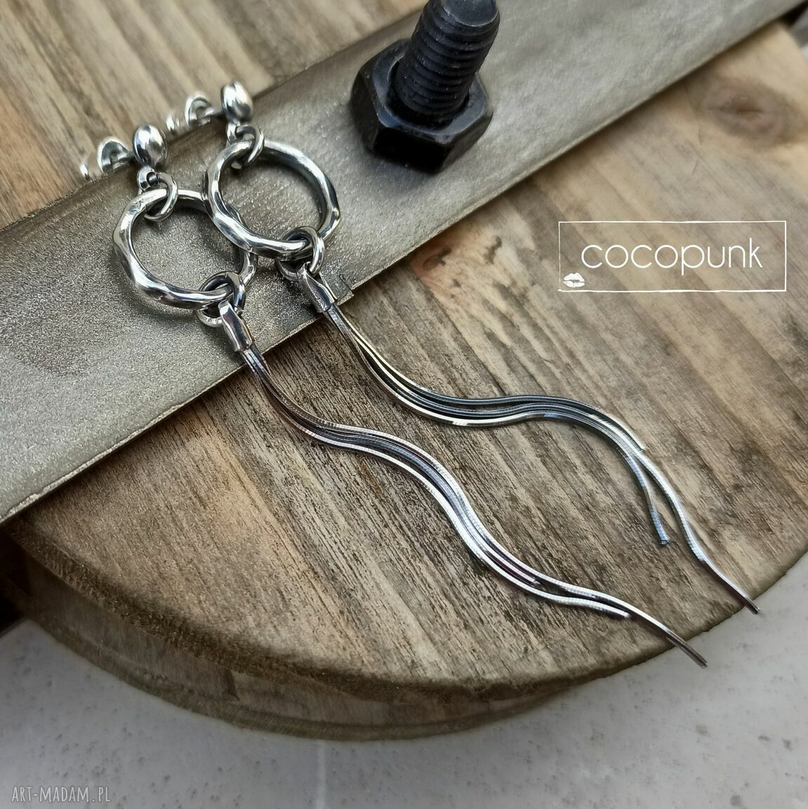 kolczyki: Długie kolczyki kółka i żmijki srebro 925. handmade