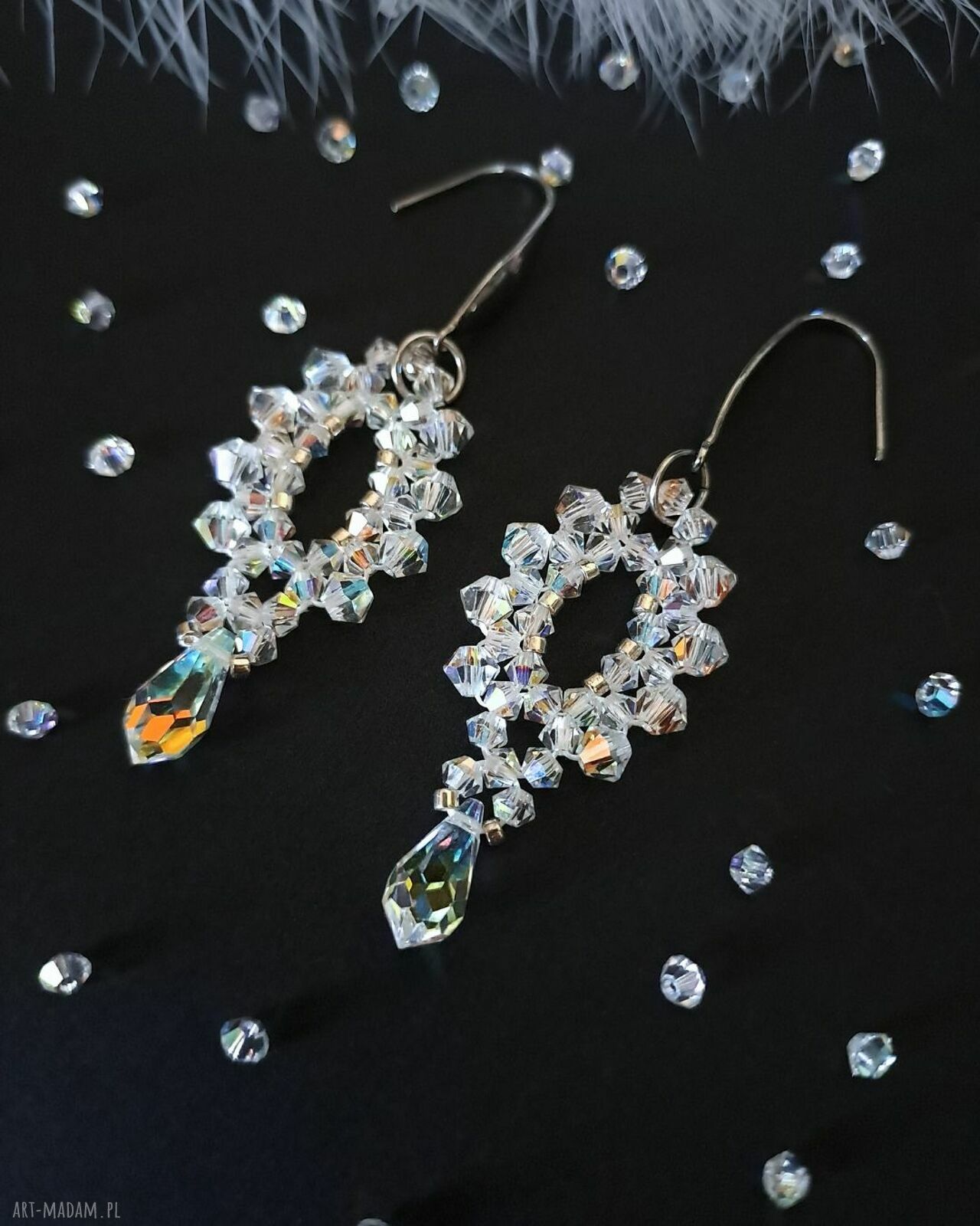 Długie kolczyki ślubne Preciosa Crystal AB i koraliki Miyuki - handmade