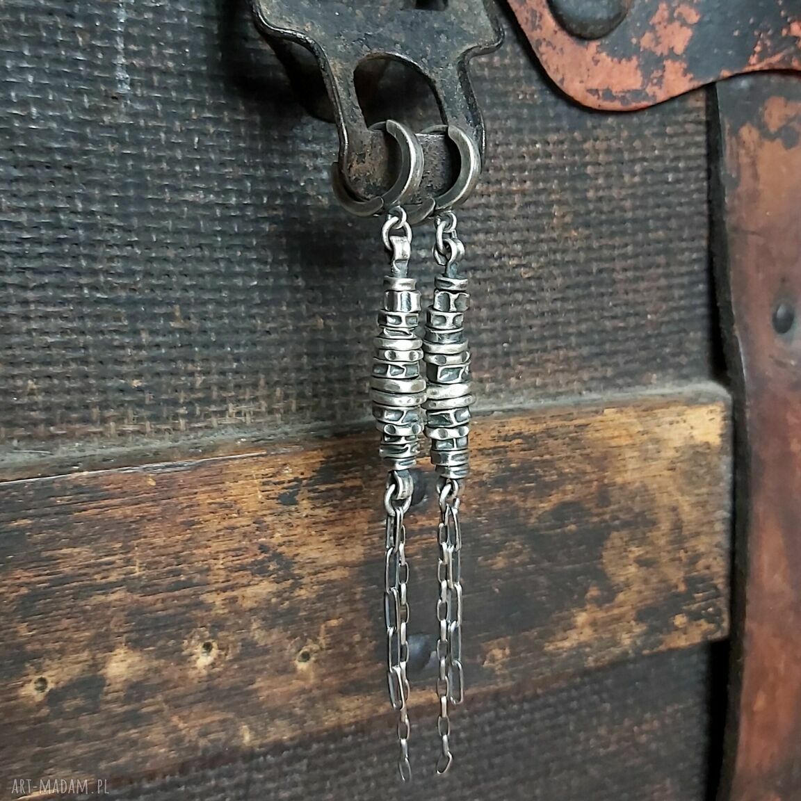 Długie kolczyki oksydowanego srebra wiszące handmade prezent
