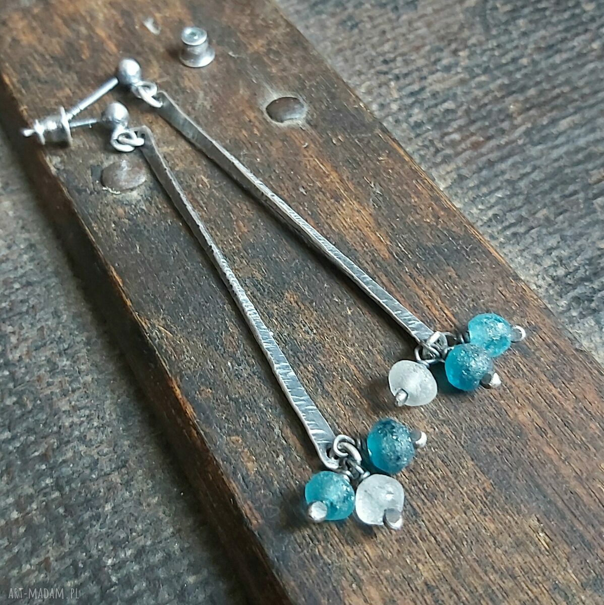 Długie kolczyki ze szkłem afgańskim. Hand Made