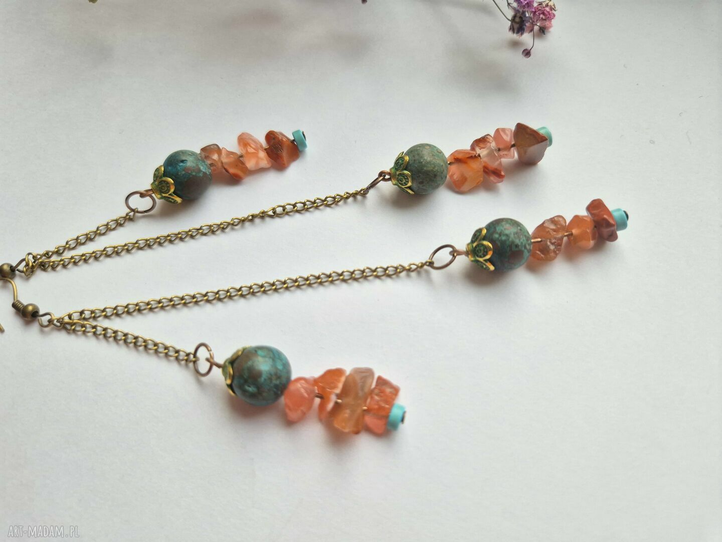 Długie turkusowe kolczyki boho Box X1 - Ruda Klara
