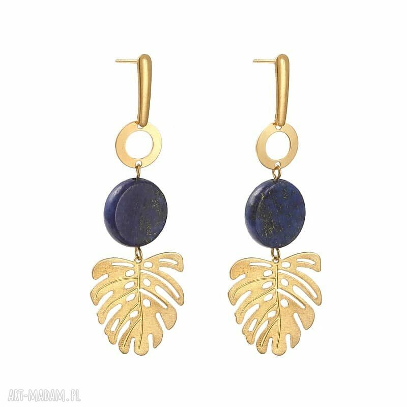 Długie kolczyki z lapis lazuli i monstery - c1053