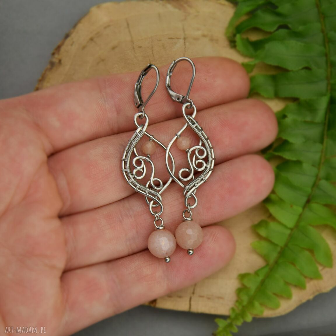 Długie kolczyki z kamieniem słonecznym - wire wrapping