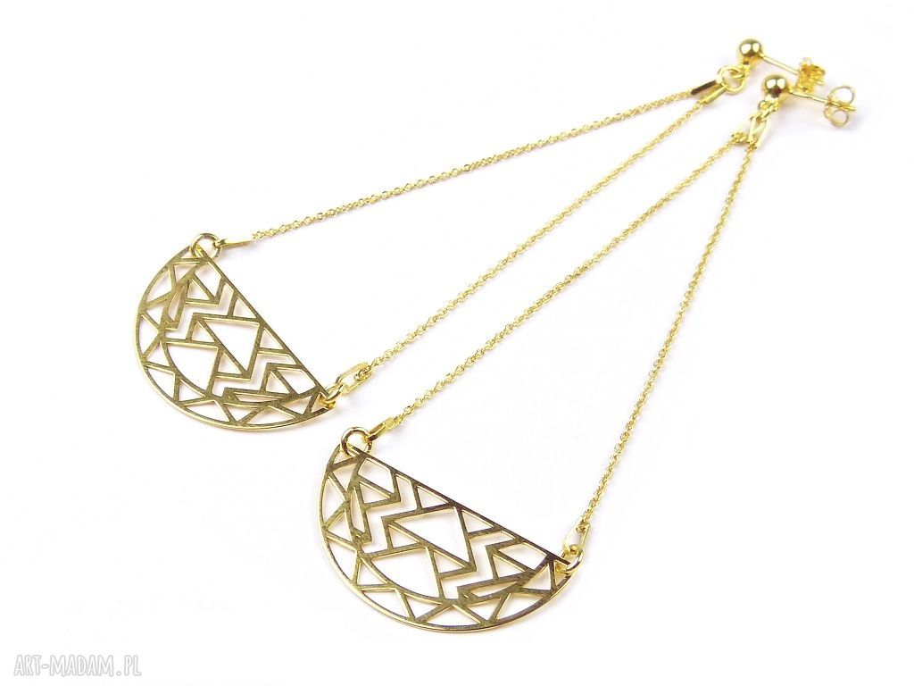 Długie pozłacane kolczyki Aztec - geometryczne półkola