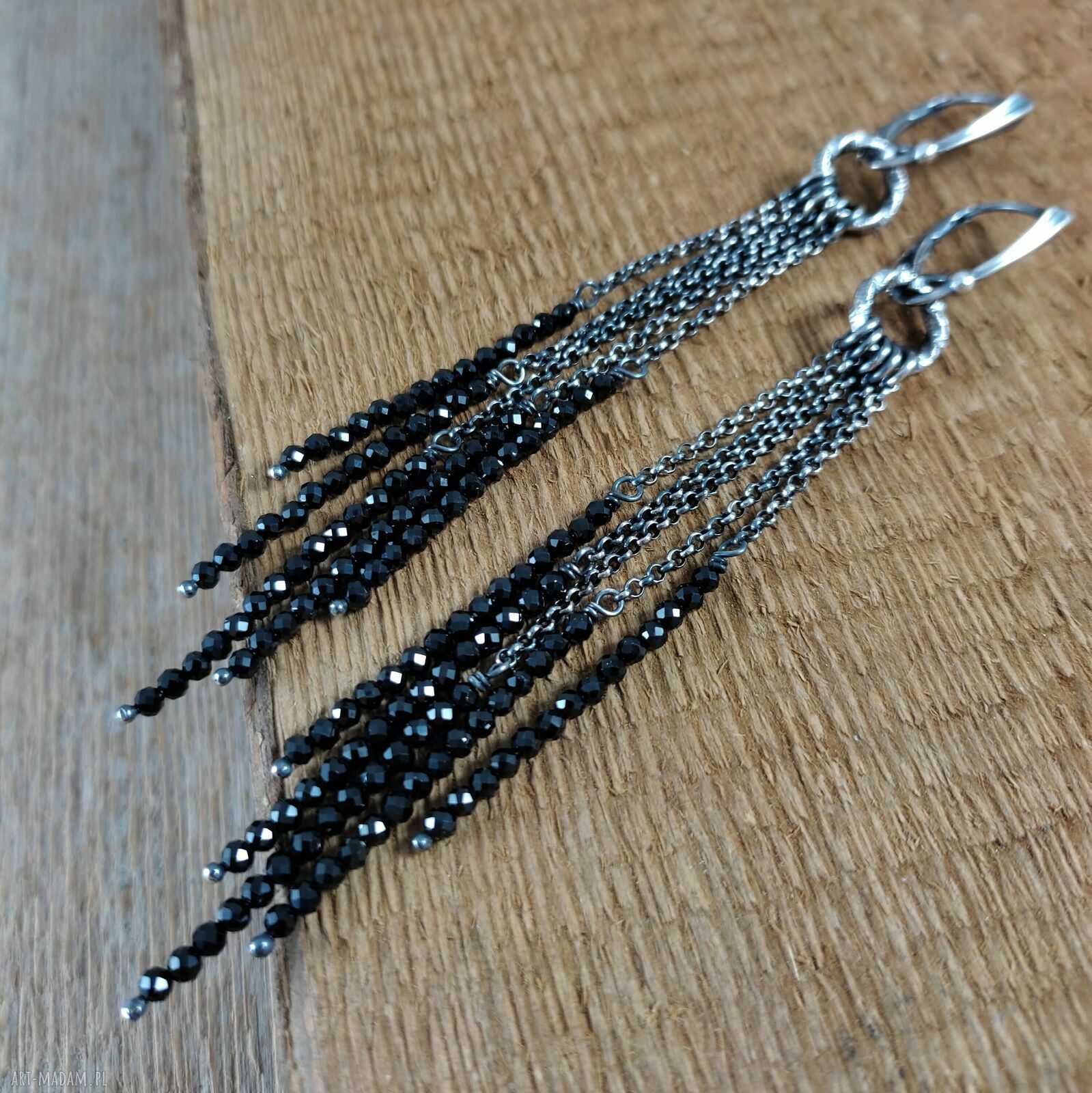 Długie kolczyki ze spinelem - srebro 925 oksydowane (ok. 10,5 cm)