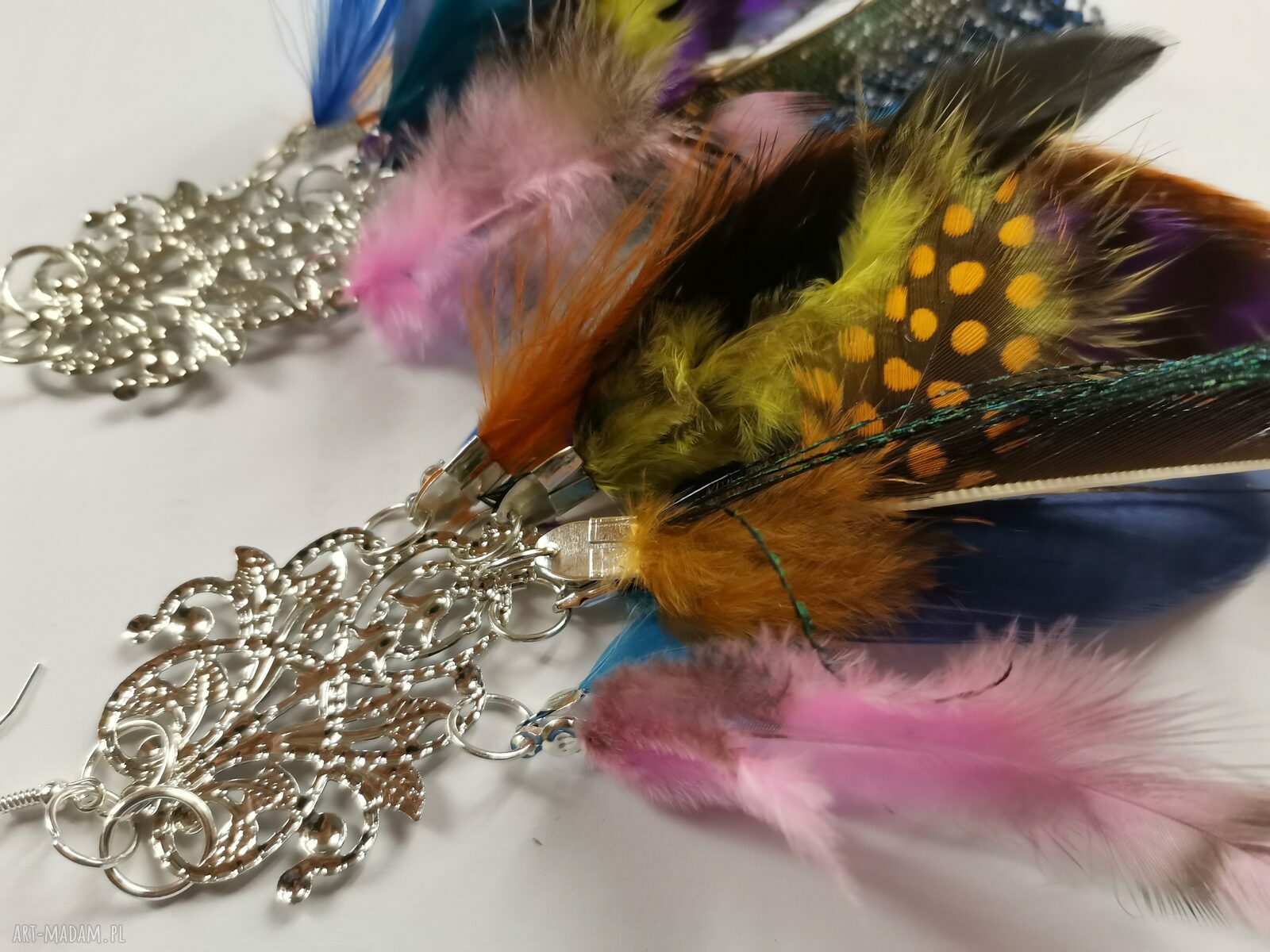 Kolczyki długie pióra etno boho - lekkie i bujne