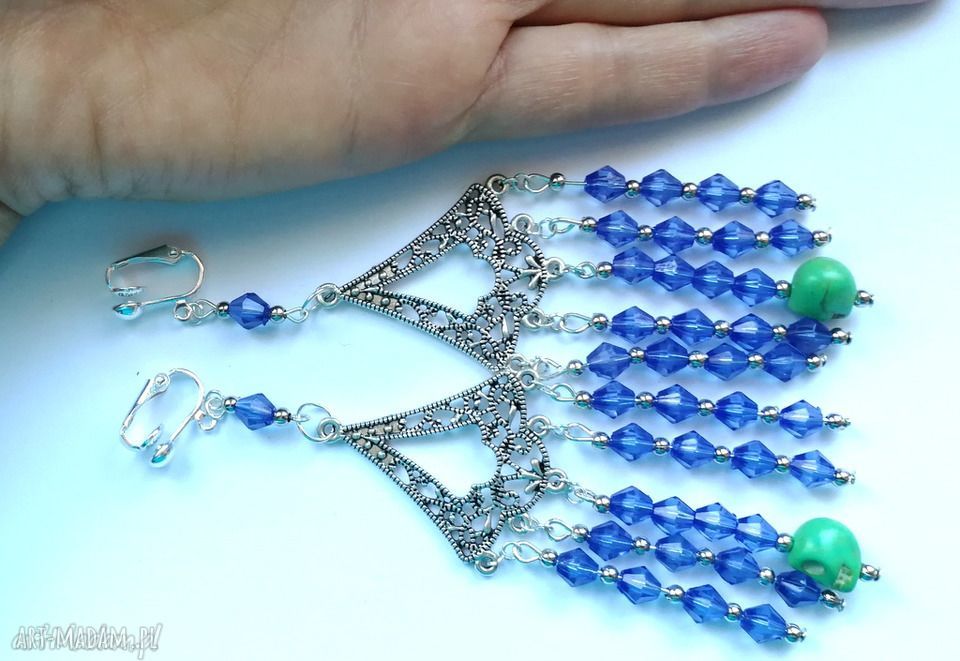 Klipsy długie etno boho wiszące z piórami - lekkie handmade