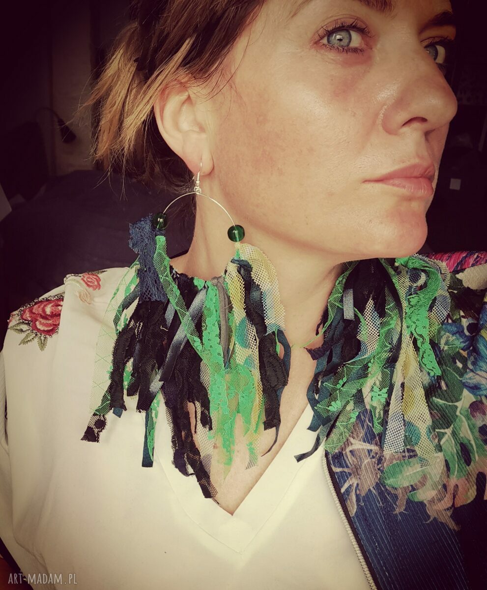 Kolczyki boho Frida - długie pióra w zieleni i turkusie