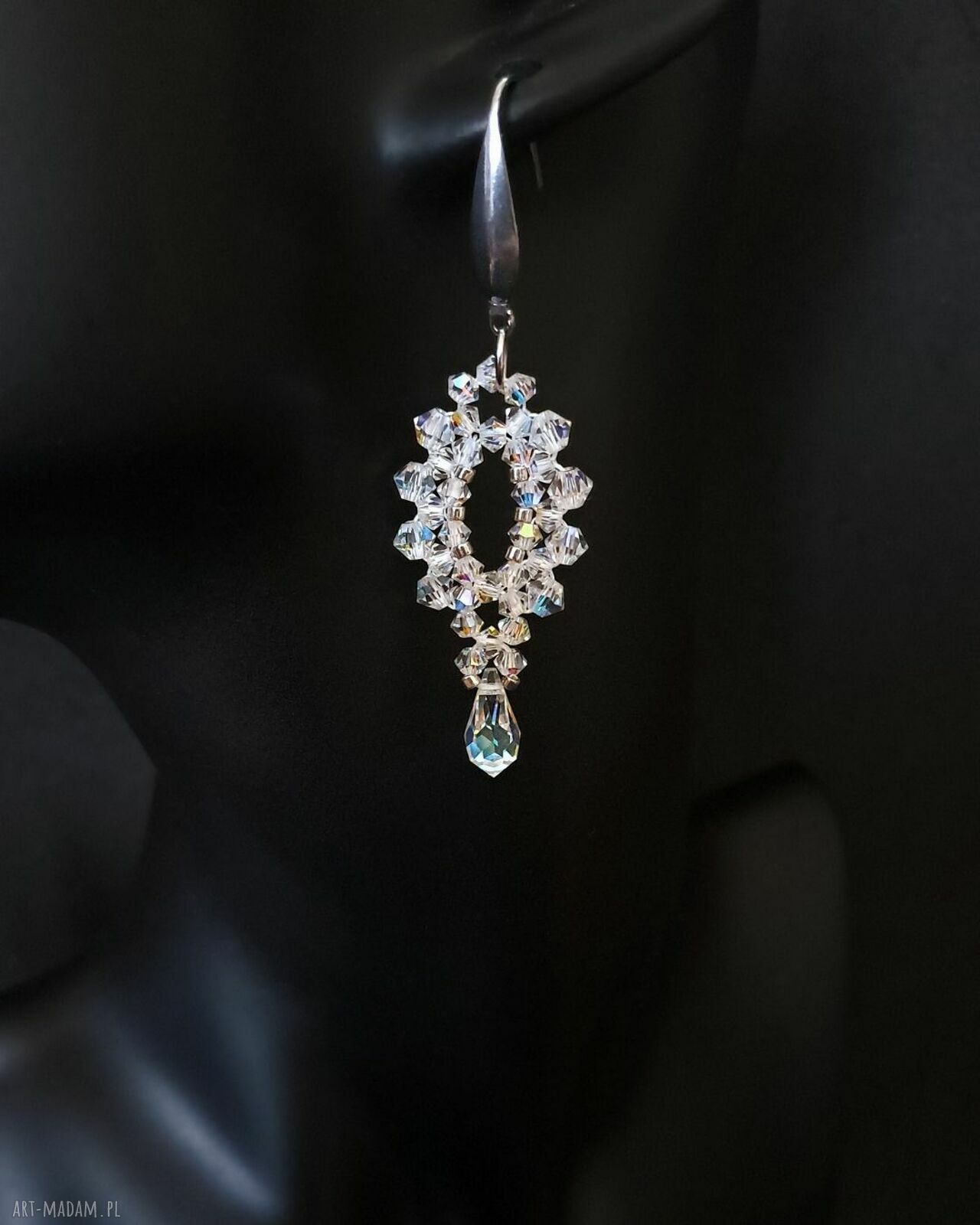 Długie kolczyki ślubne Preciosa Crystal AB i koraliki Miyuki - handmade