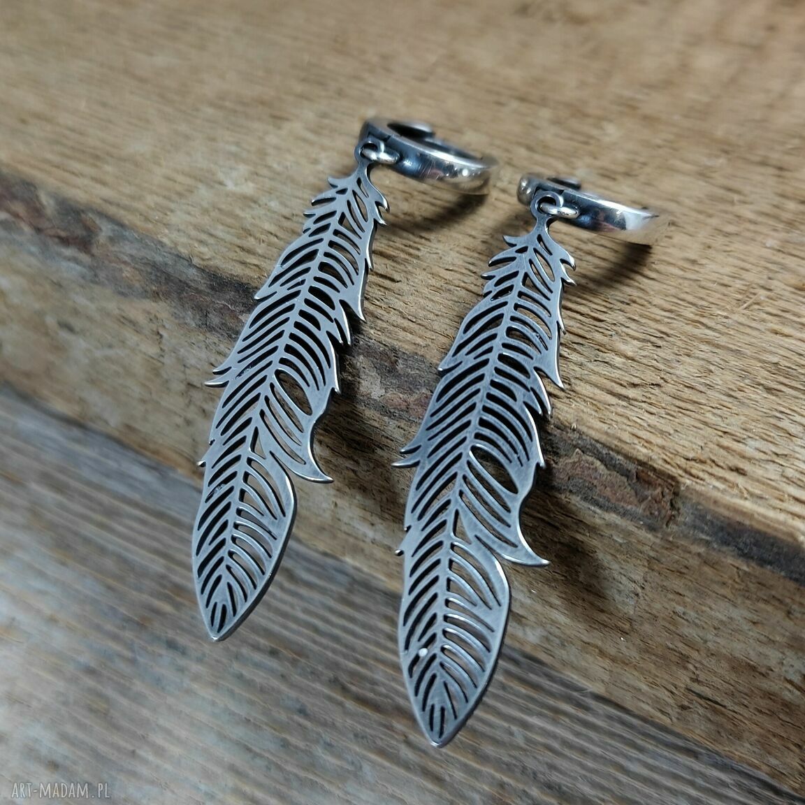 Kolczyki długie piórka ze srebra 925 - oksydowane i wypolerowane (ok. 5,3 cm)