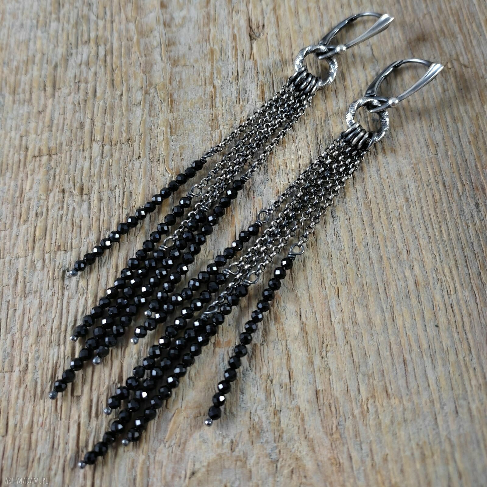 Długie kolczyki ze spinelem - srebro 925 oksydowane (ok. 10,5 cm)