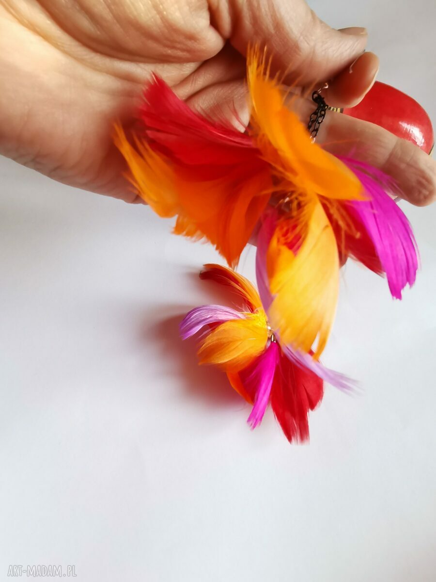 Kolczyki długie pióra - bardzo lekkie boho folk etno Frida