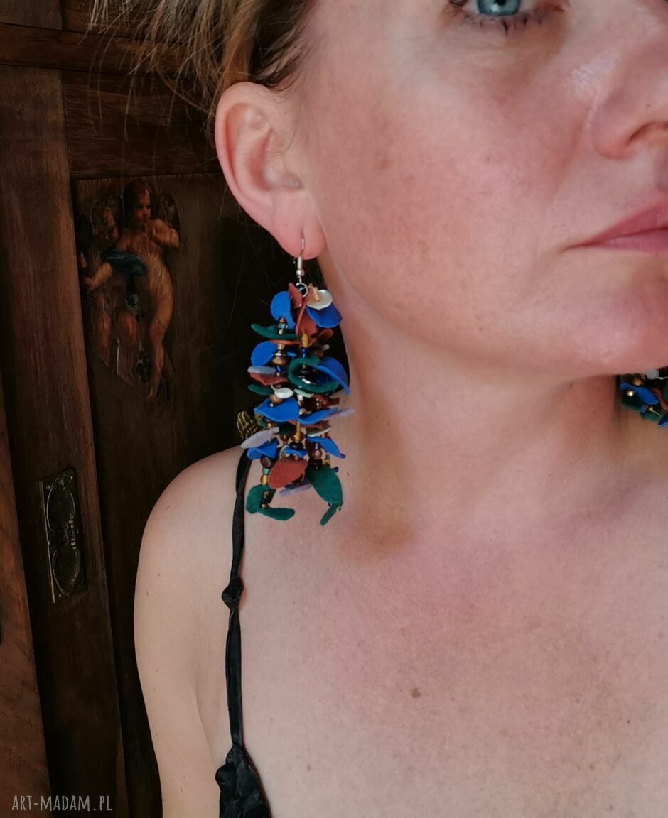 Długie kolczyki etno boho folk z frędzlami - skóra