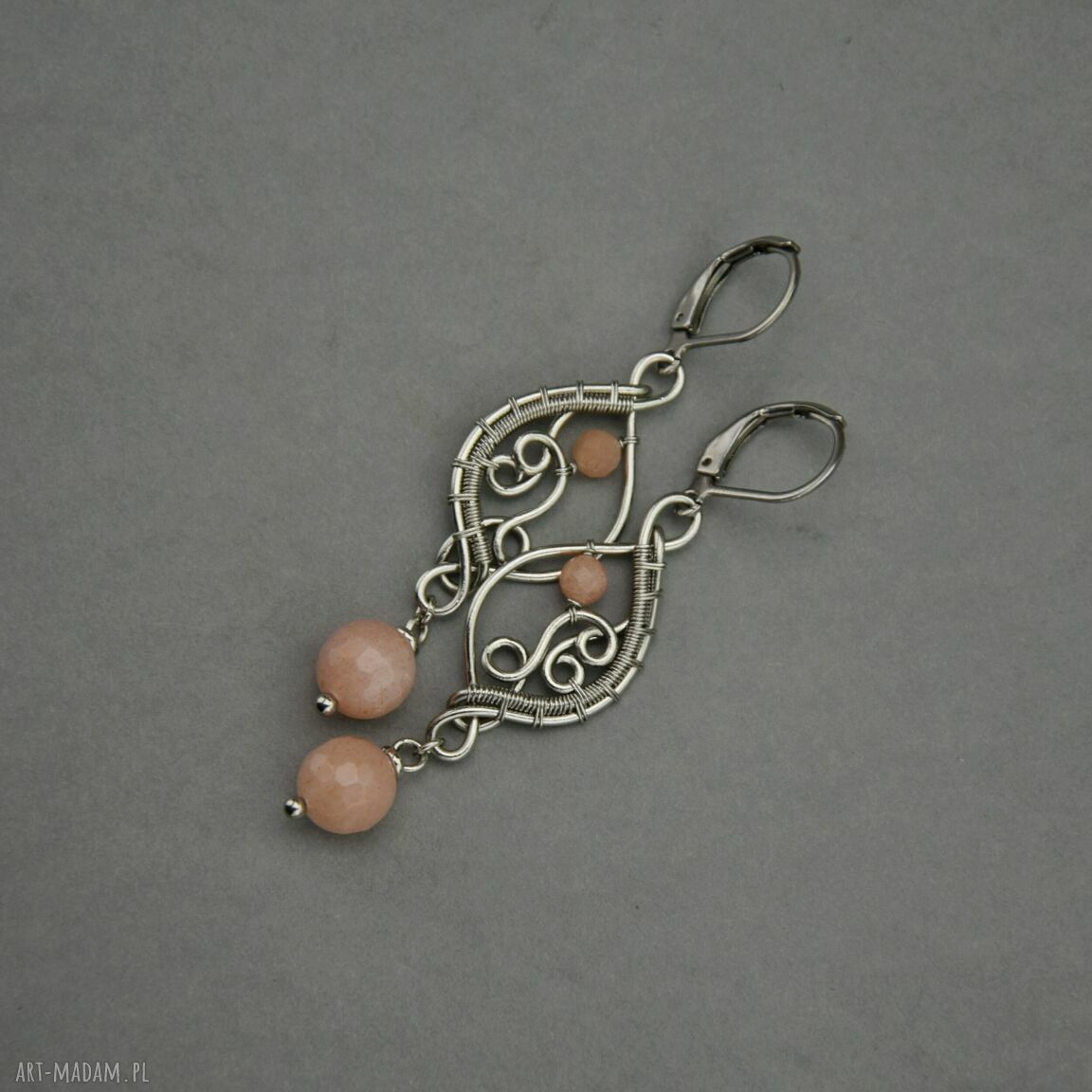 Długie kolczyki z kamieniem słonecznym - wire wrapping