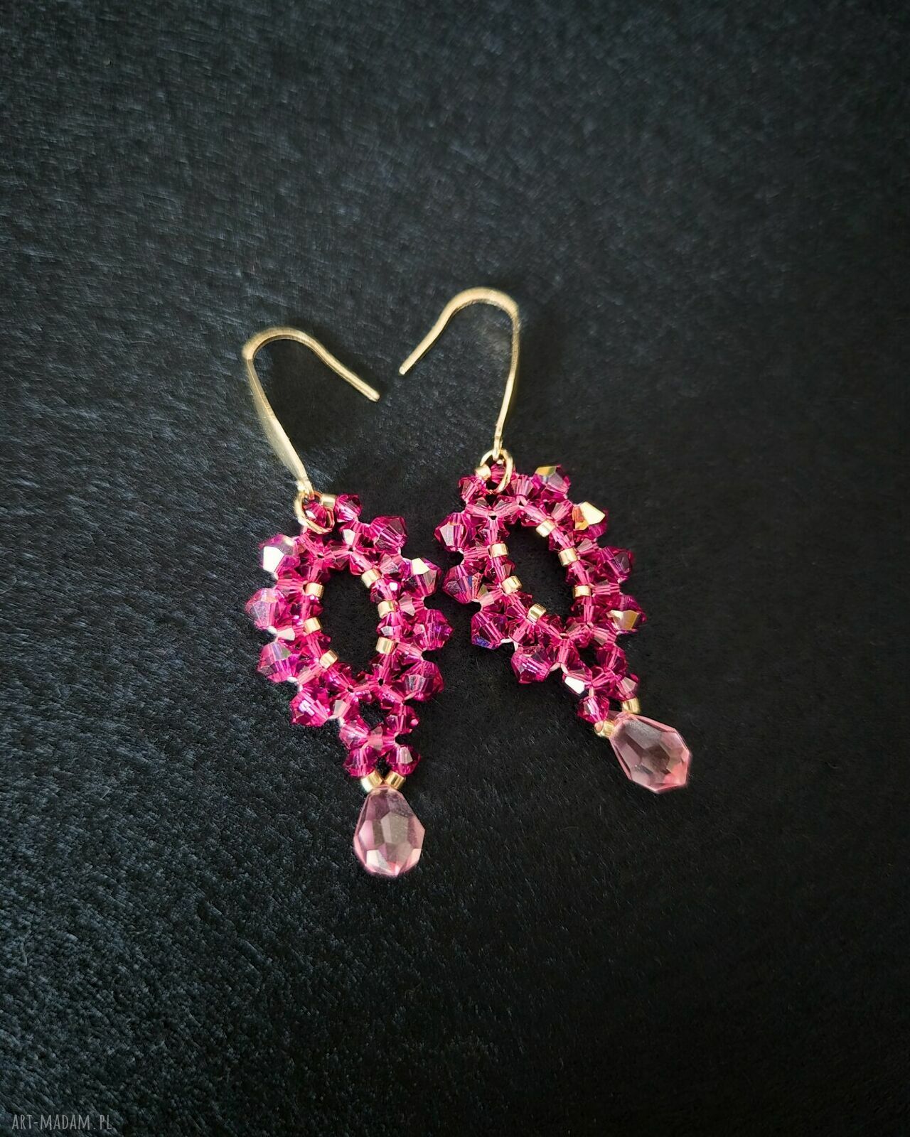 Długie wiszące kolczyki „Fuchsia & Rose” - fuksja i róż