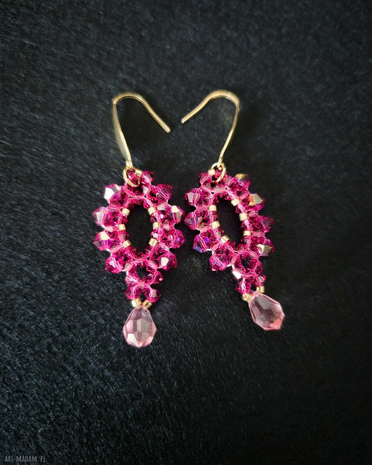 Długie wiszące kolczyki „Fuchsia & Rose” - fuksja i róż