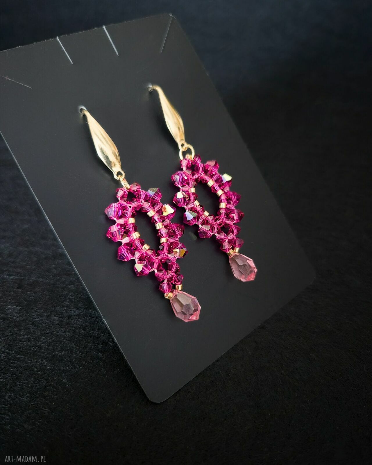 Długie wiszące kolczyki „Fuchsia & Rose” - fuksja i róż