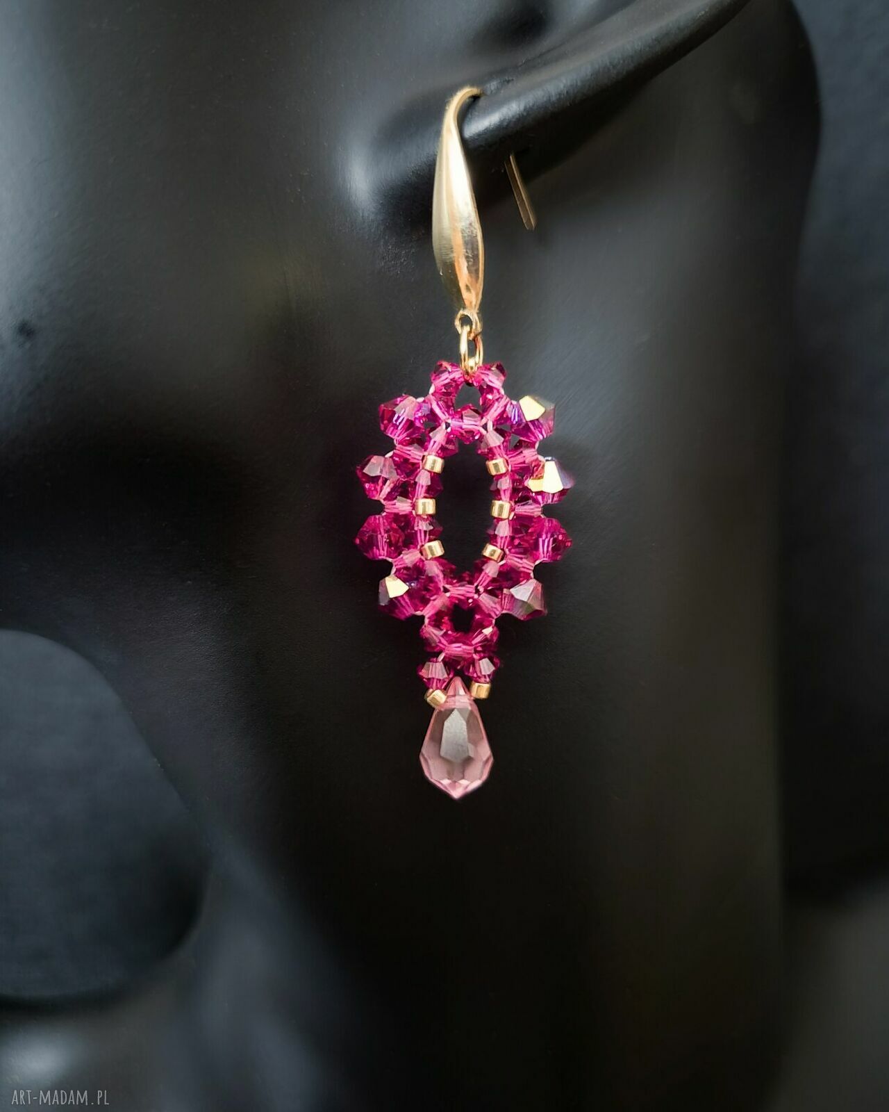 Długie wiszące kolczyki „Fuchsia & Rose” - fuksja i róż