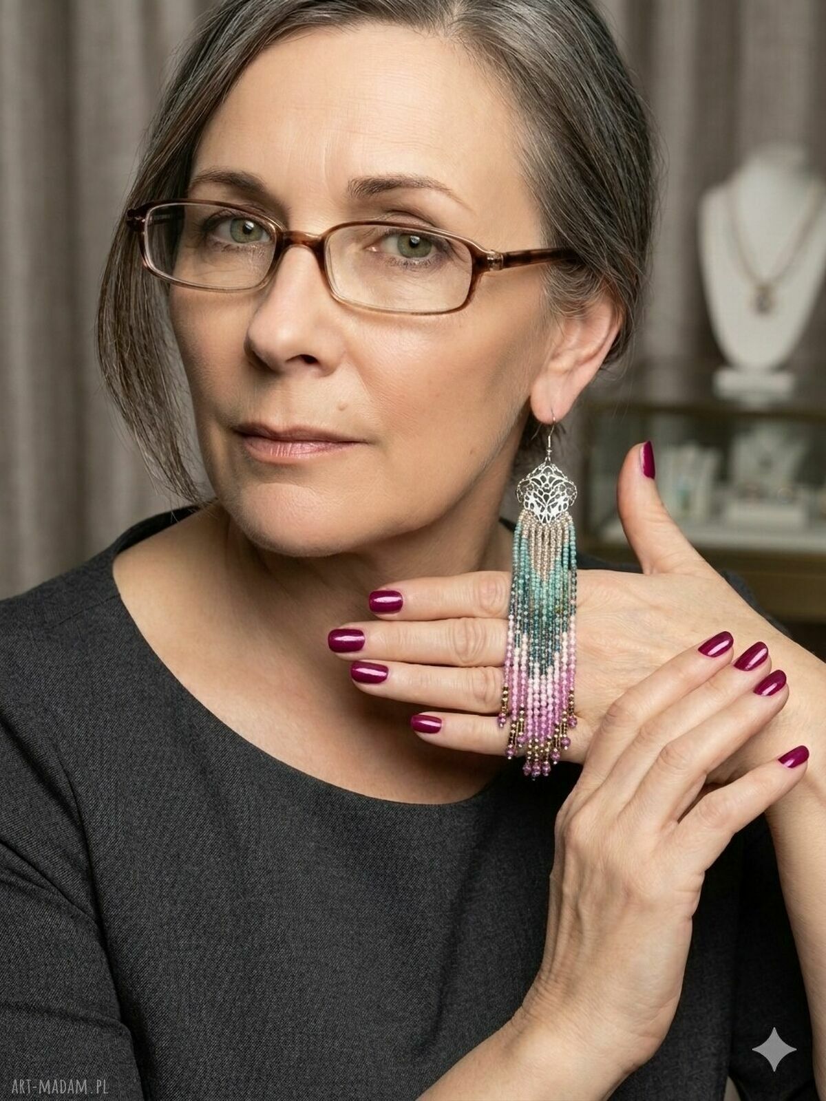 Długie kolczyki boho ombre - kaskada kolorów turkus, róż i fuksja