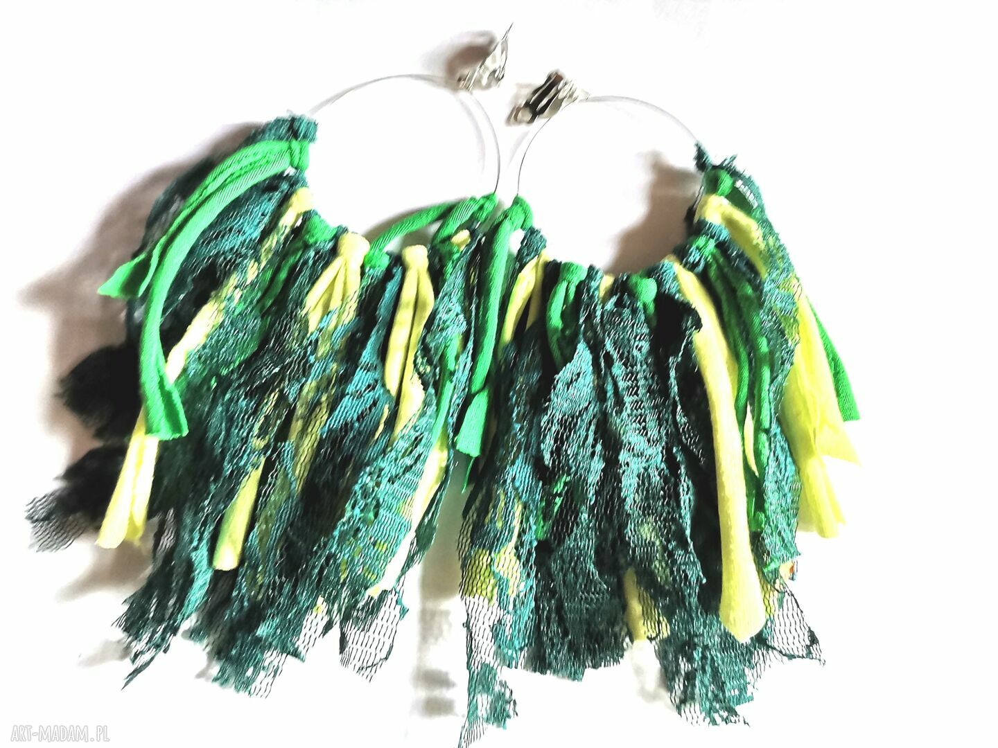 Długie duże klipsy boho Frida z różnych tkanin - kolorowe handmade