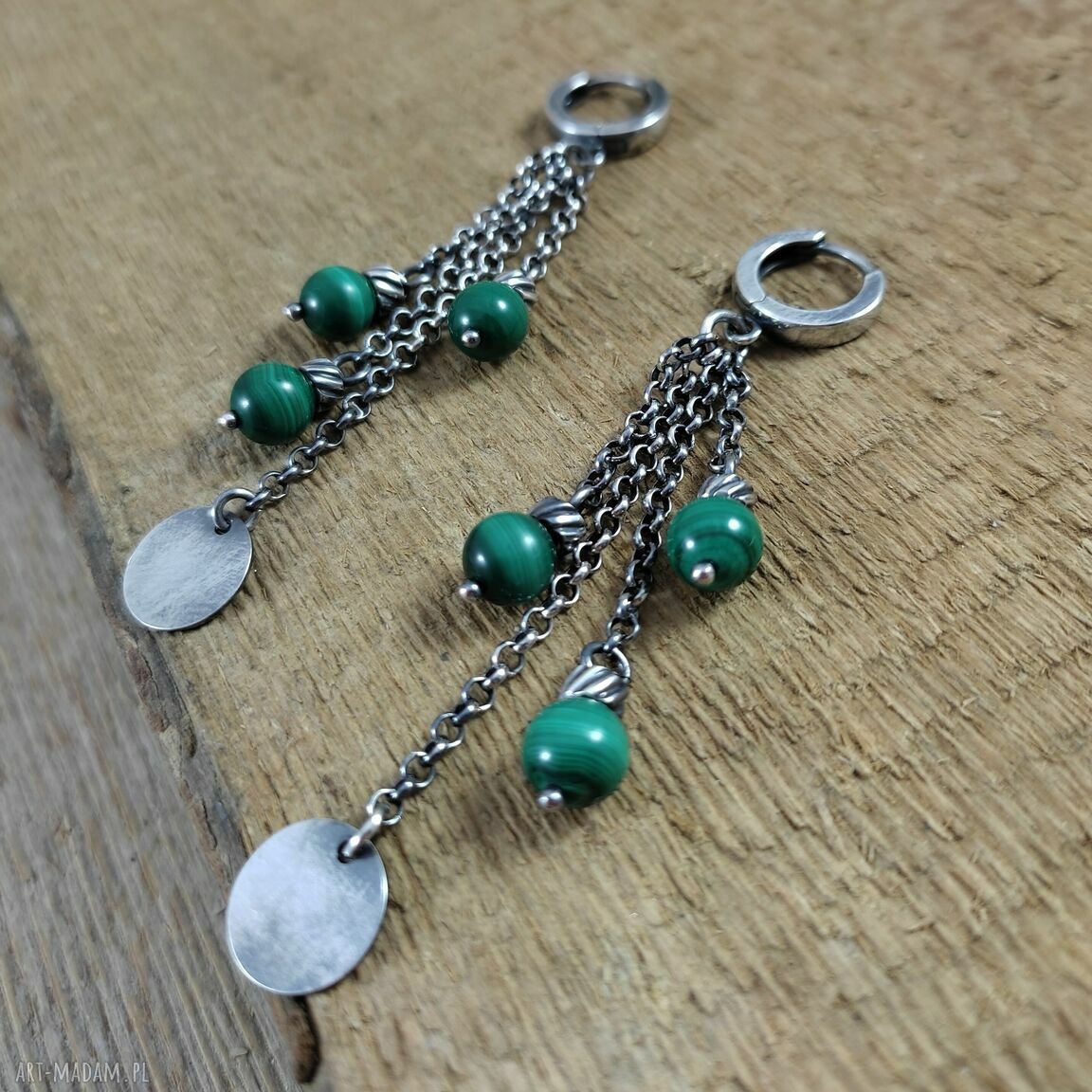 Kolczyki z malachitem i srebrrem 925 oksydowanym - długość ok. 7 cm
