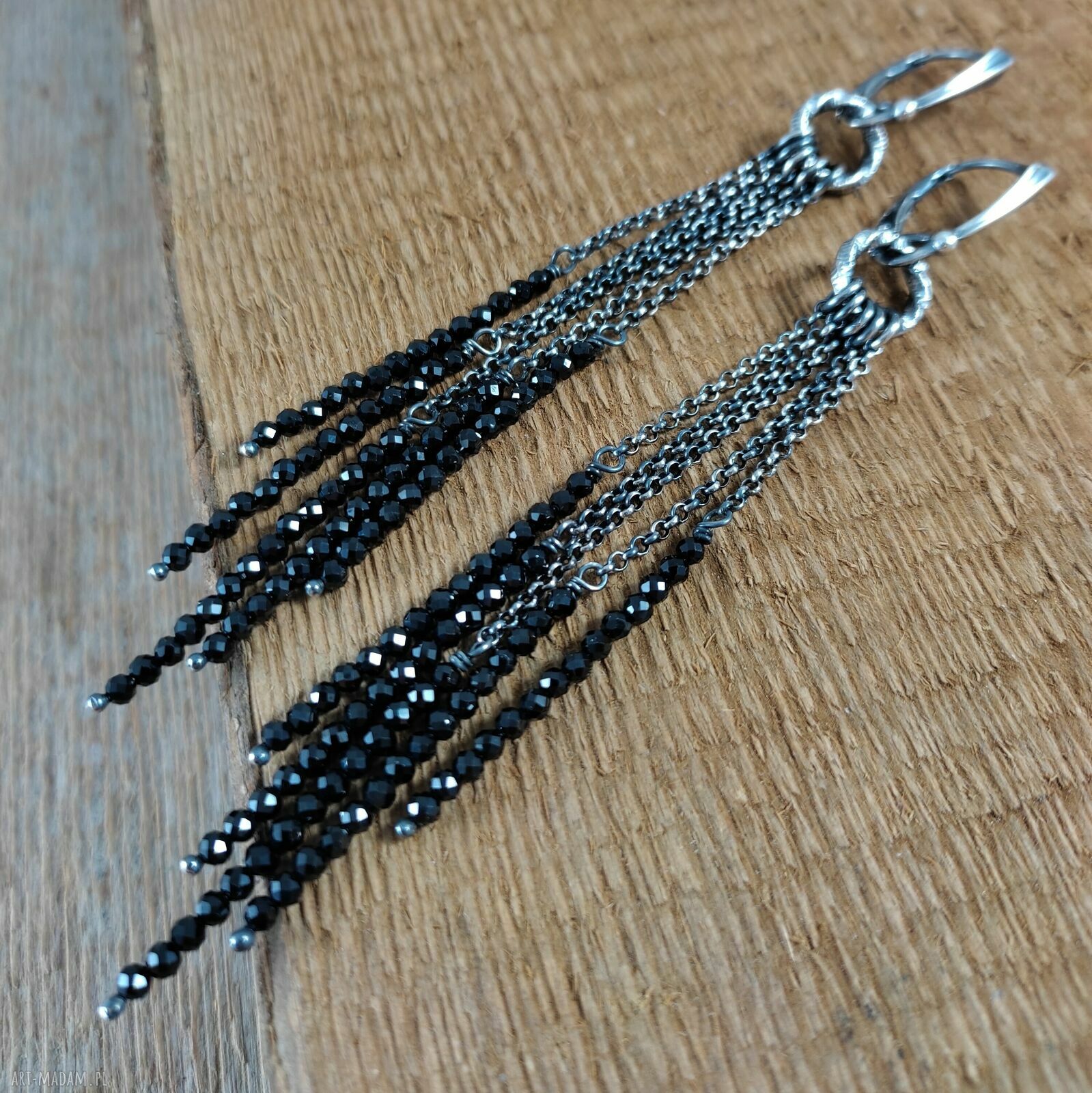 Długie kolczyki ze spinelem - srebro 925 oksydowane (ok. 10,5 cm)