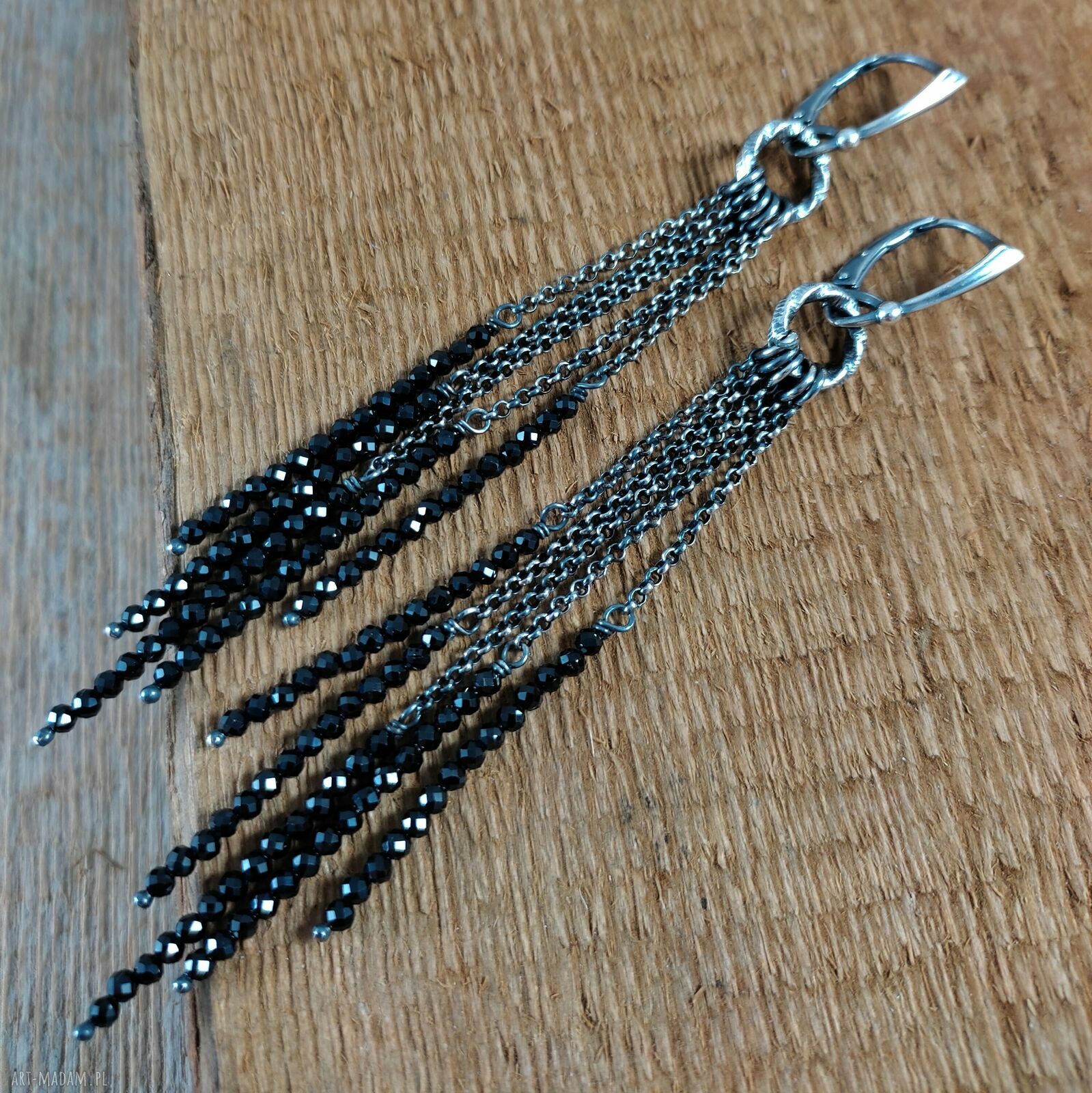 Długie kolczyki ze spinelem - srebro 925 oksydowane (ok. 10,5 cm)