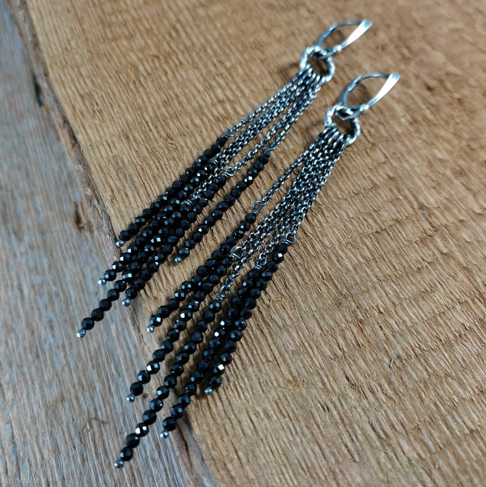 Długie kolczyki ze spinelem - srebro 925 oksydowane (ok. 10,5 cm)
