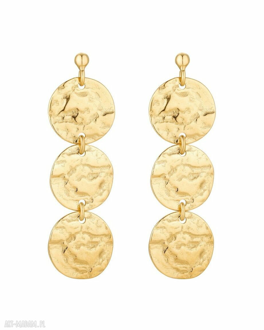 Złote kolczyki nieregularnymi małymi kołami potrójne długie sotho
