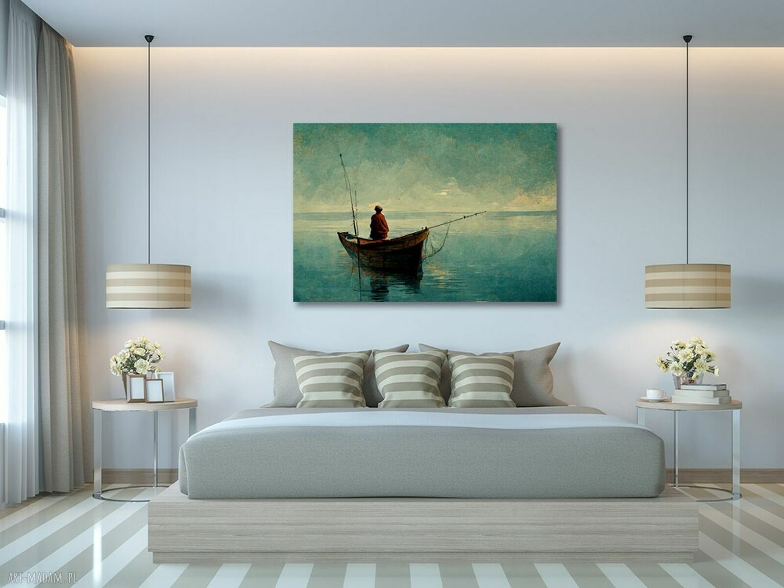 Obraz na płótnie ŁÓDŹ 4 - rybak na morzu lub jeziorze, 120x80 cm