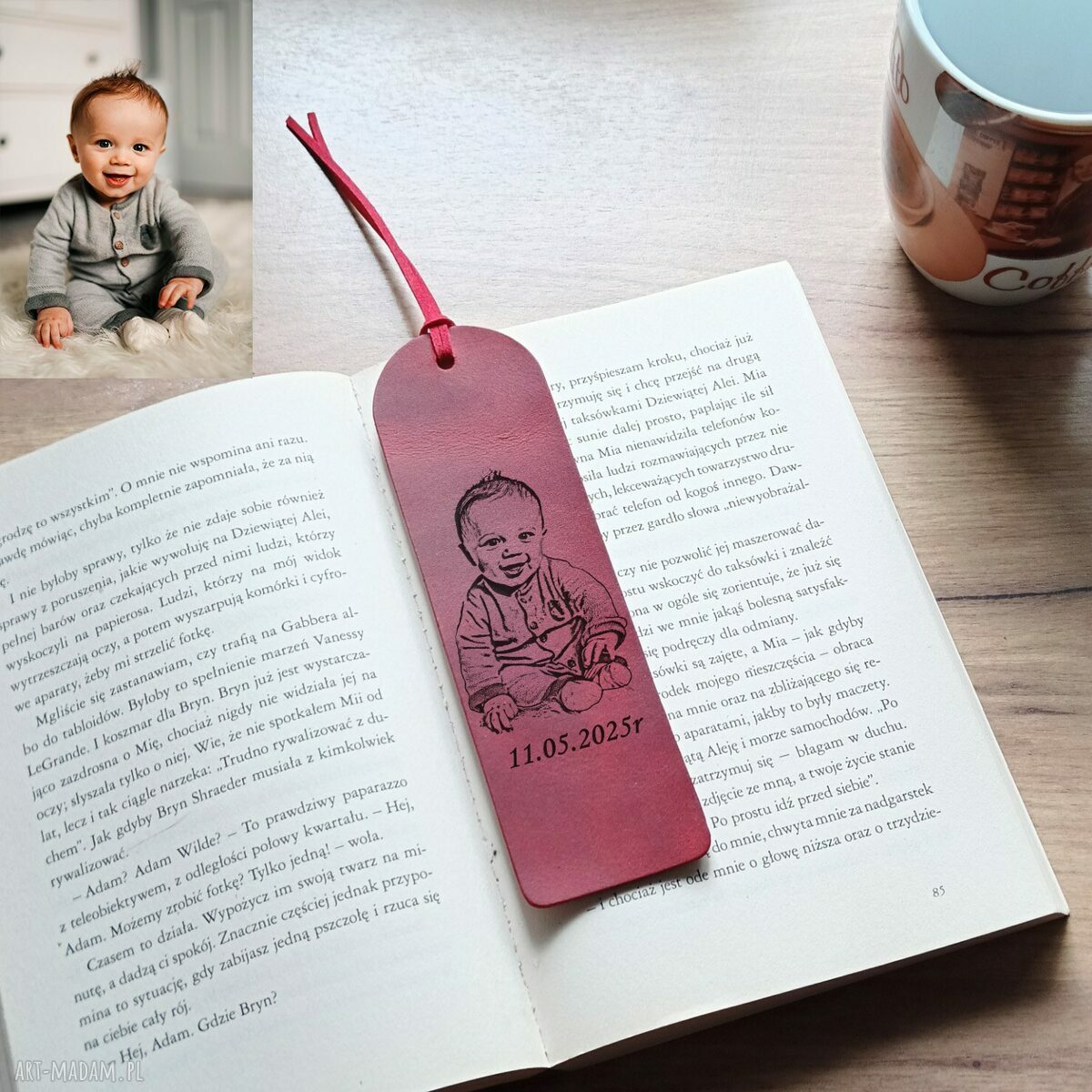 Personalizowana skórzana zakładka do książki ze zdjęciem i grawerem laserowym