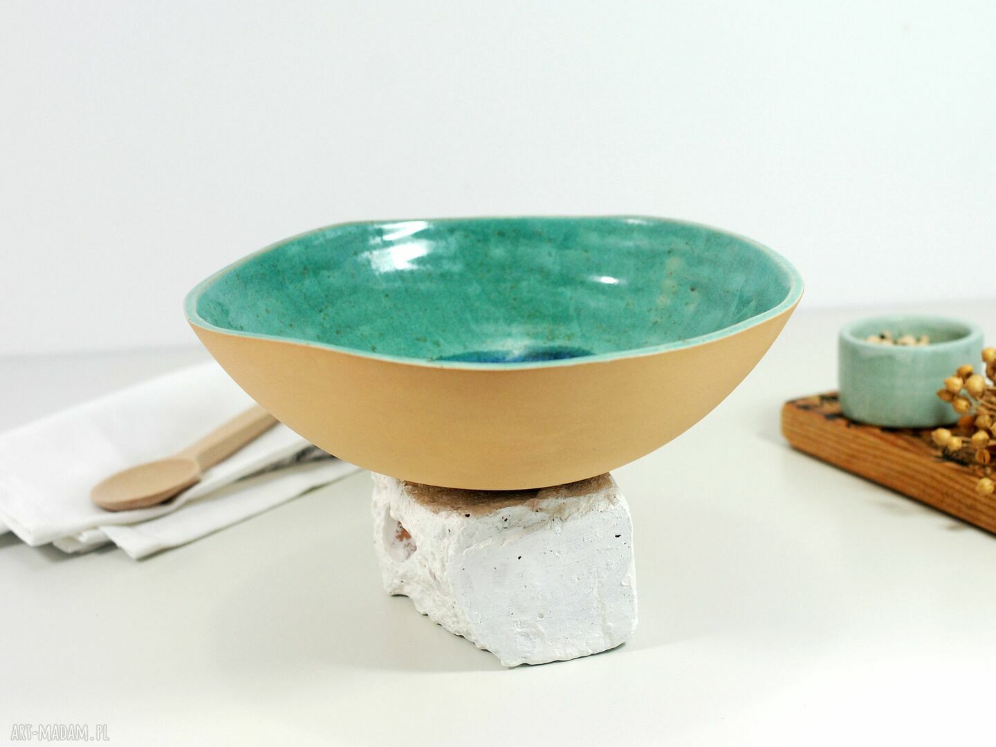 Ceramiczna misa dekoracyjna „Pawie Oko” - turkusowa