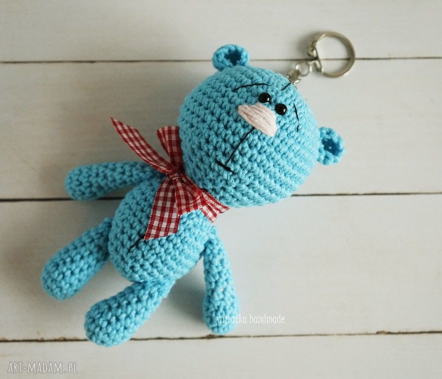 Turkusowy miś zawieszka breloczek plecaka uroczy wykonany ręcznie