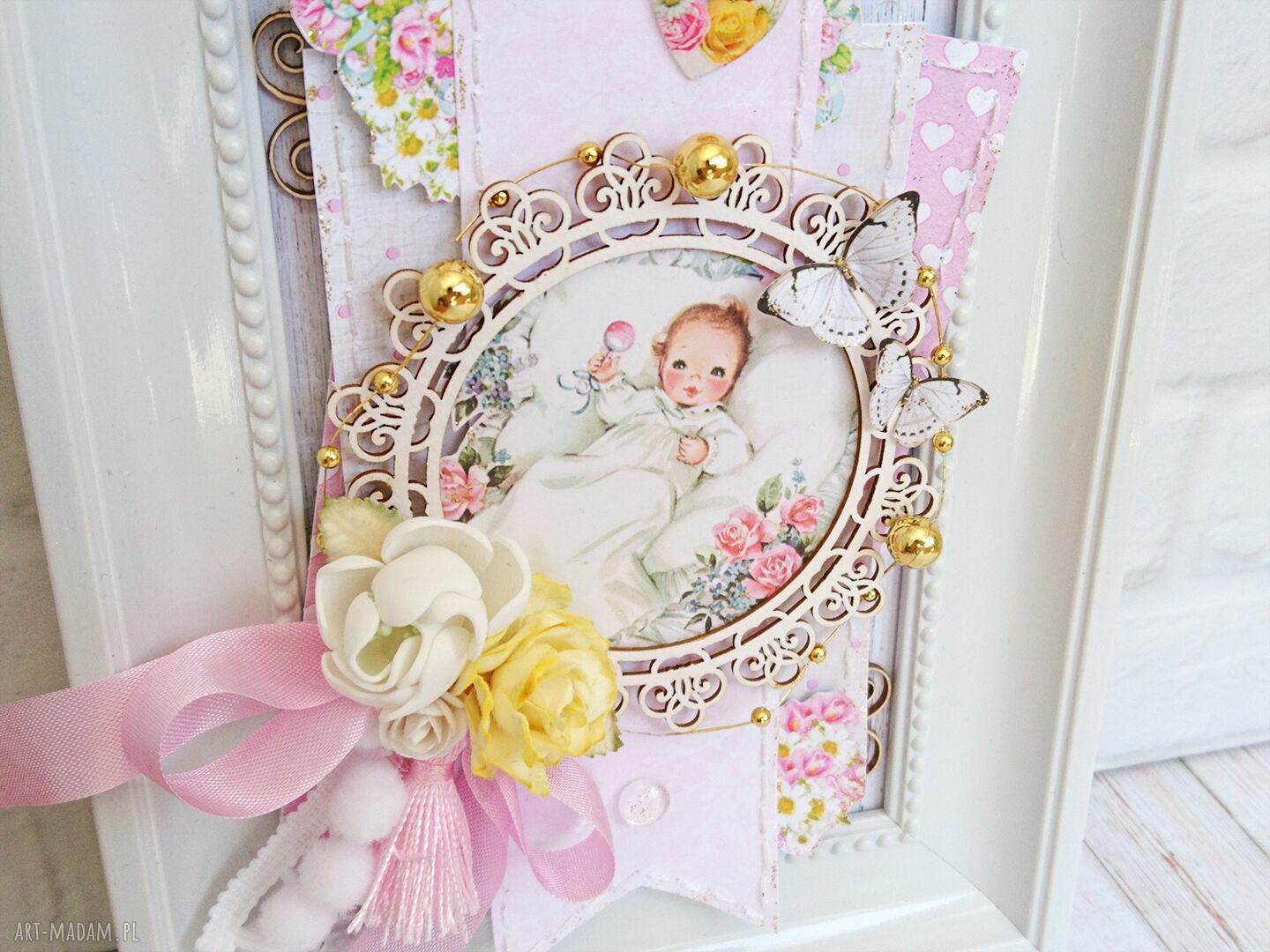 Różowa ramka serce do pokoju dziecka - ręcznie robiona shabby chic