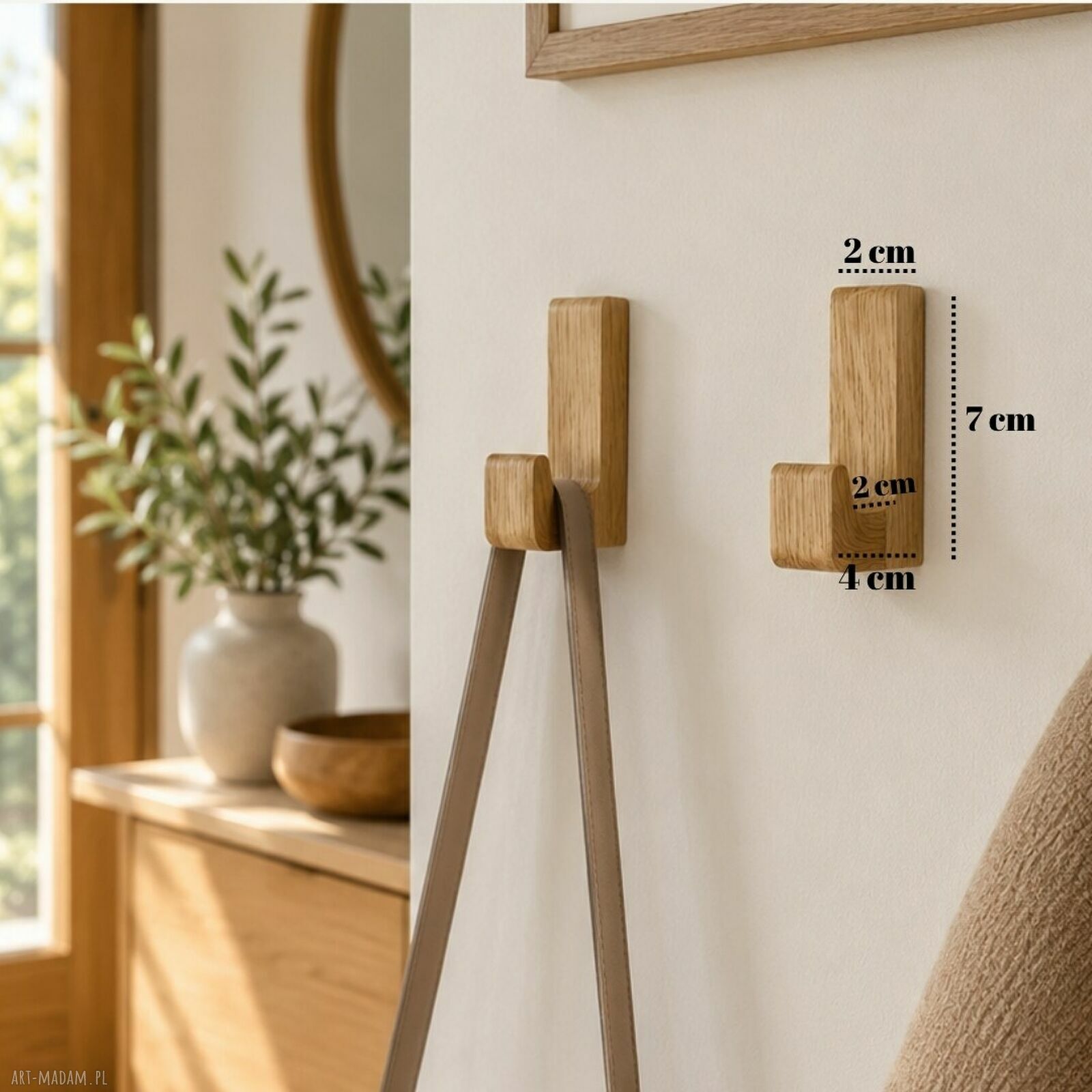 Drewniany minimalistyczny wieszak ścienny - 1 sztuka