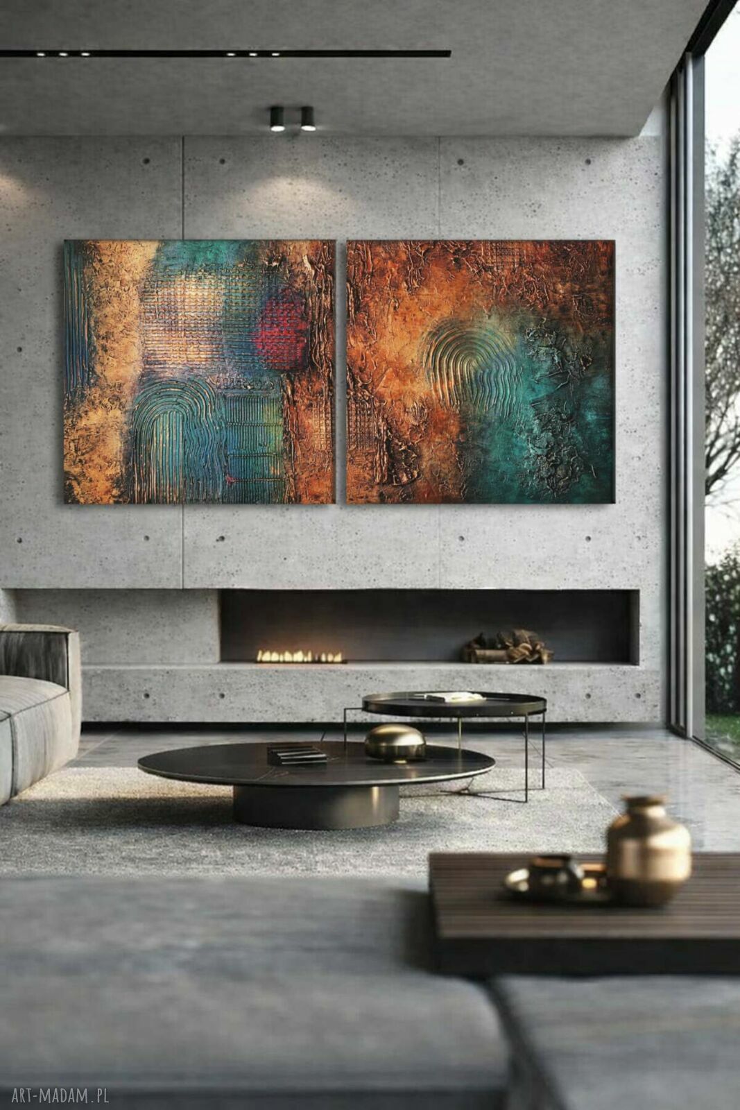 Obrazy do salonu wielkoformatowe 2 szt 100x100 cm - autorski zestaw strukturalny
