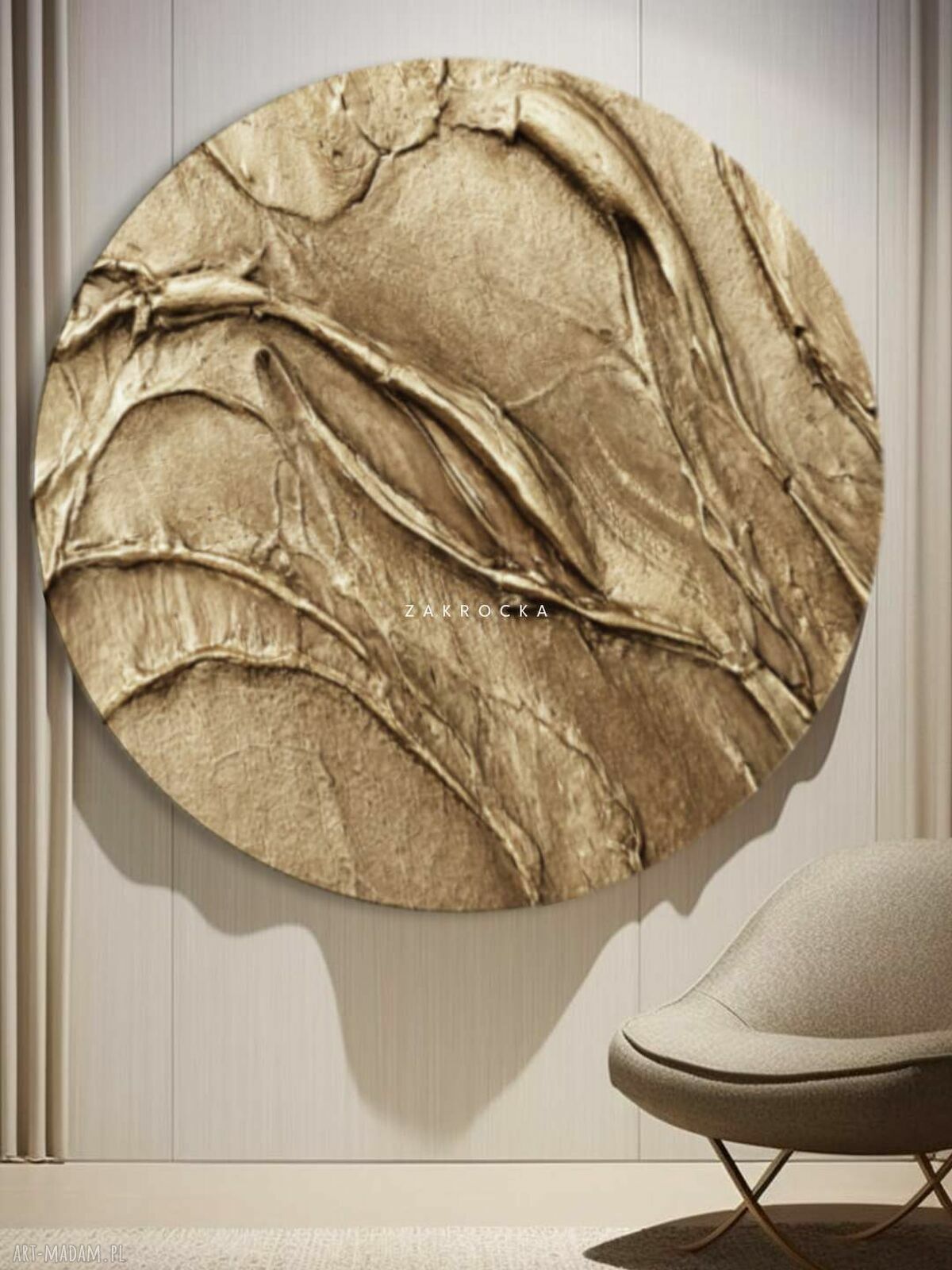 Obraz metaliczna struktura Fi 100 cm - ręcznie malowany do salonu