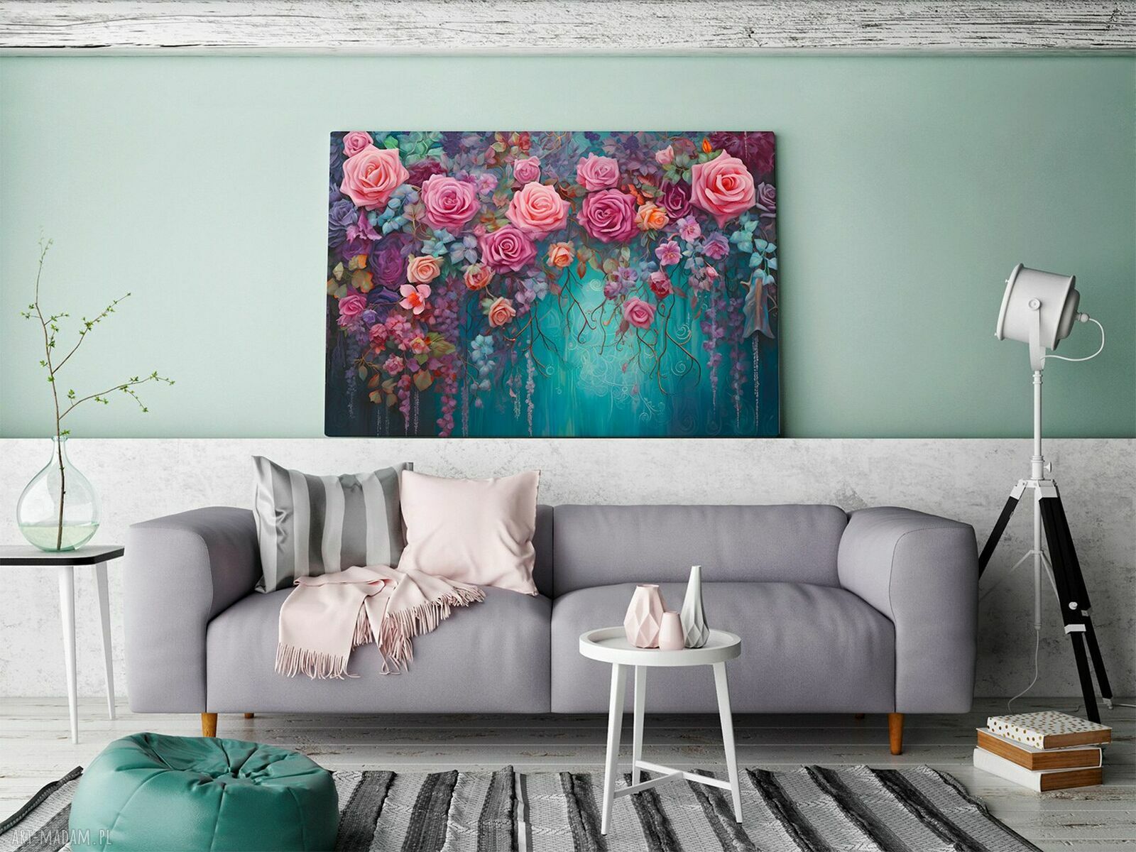 Obraz do salonu z abstrakcyjną kompozycją róż 70x50 cm