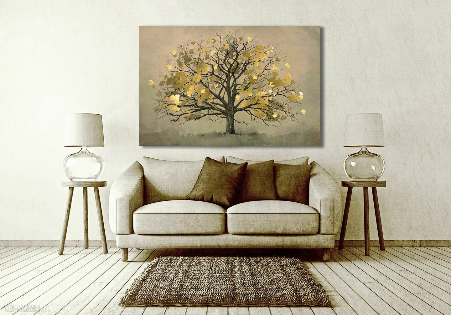 Nowoczesny obraz do salonu z drzewem w odcieniach brązu 120x80 cm