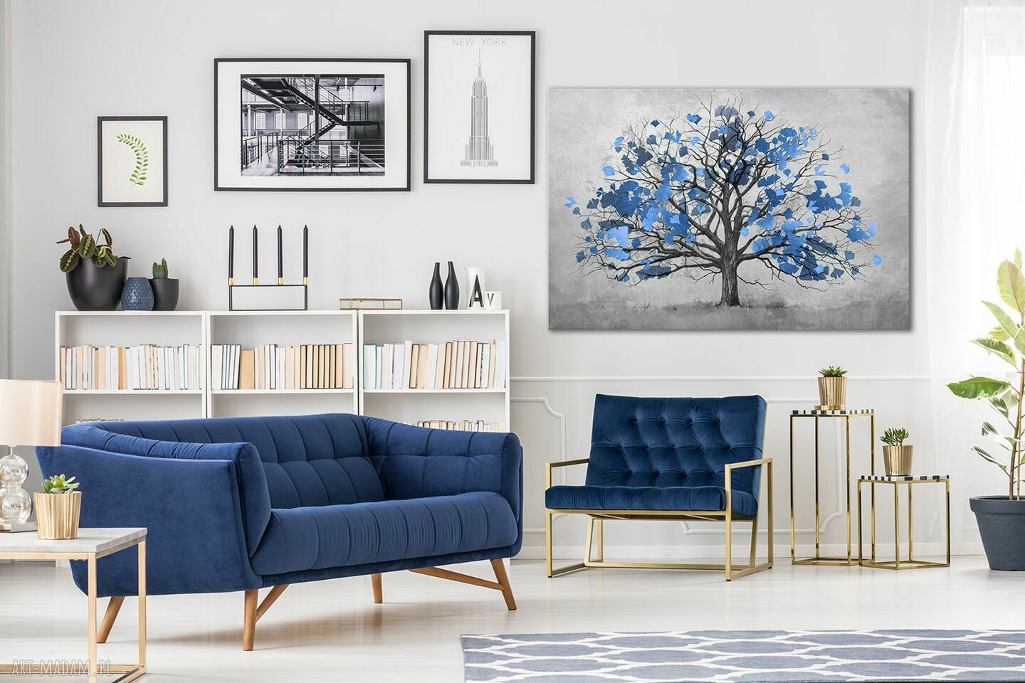 Obraz na płótnie z drzewem w odcieniach granatu 120x80 cm - gotowy do zawieszenia
