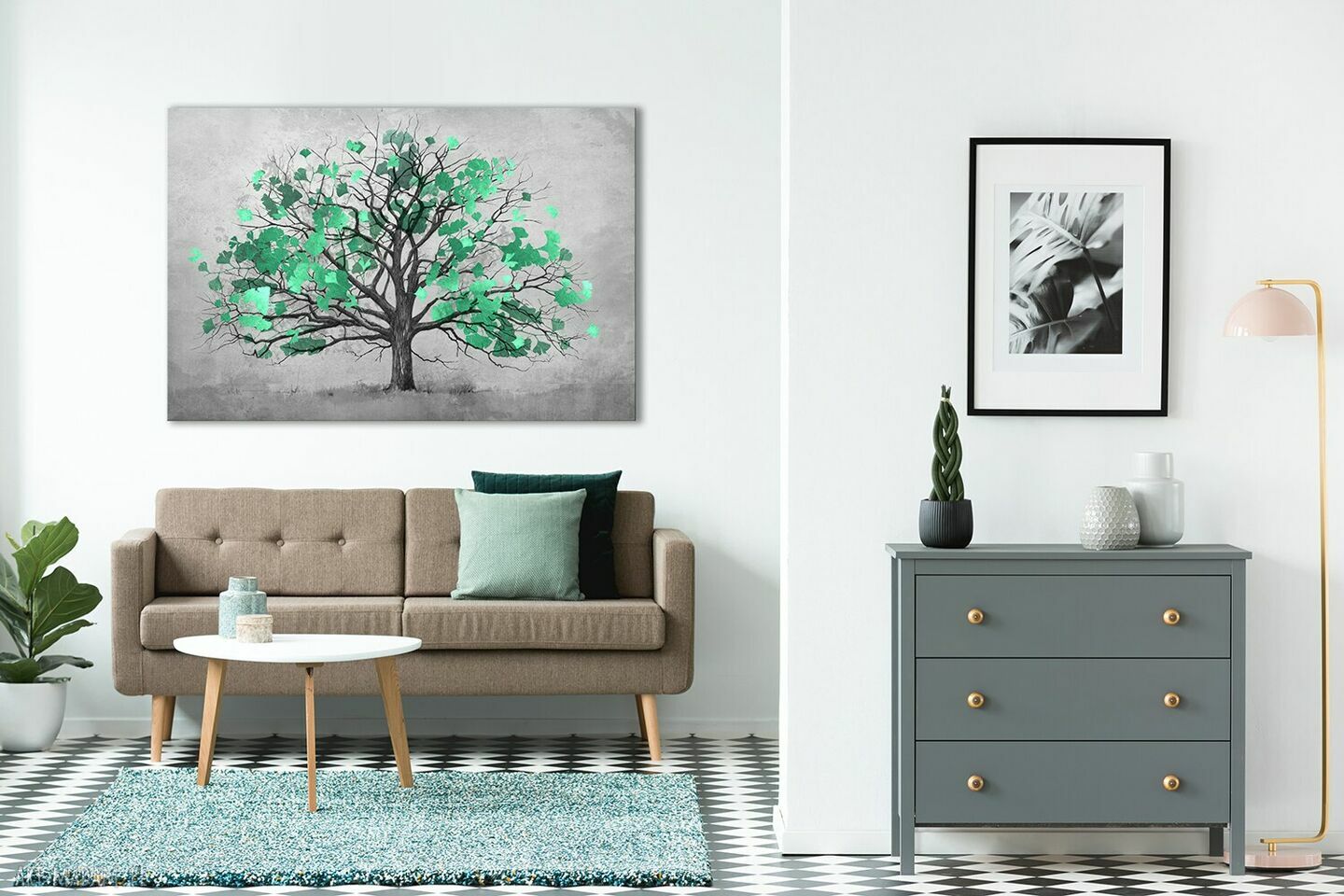 Turkusowe drzewo - obraz do salonu na płótnie 120x80 cm