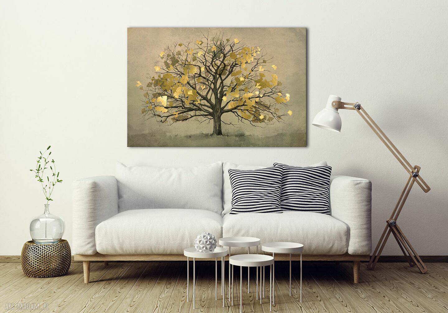 Nowoczesny obraz do salonu z drzewem w odcieniach brązu 120x80 cm