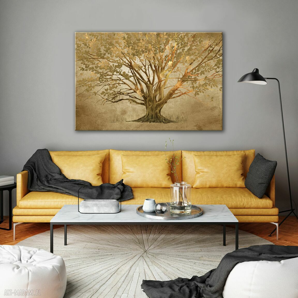 Obraz na płótnie z drzewem w złotych odcieniach 120x80 cm