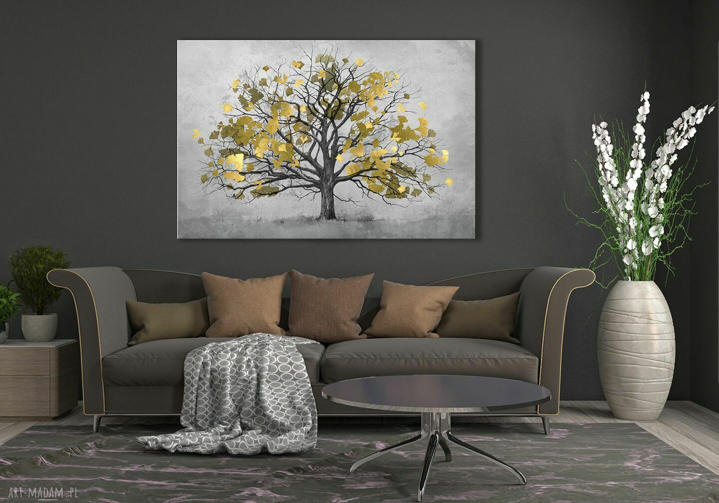 Nowoczesny obraz z drzewem w odcieniach szarości - druk na płótnie 120x80 cm