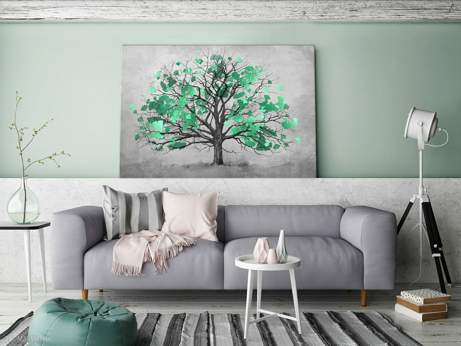 Turkusowe drzewo - obraz do salonu na płótnie 120x80 cm