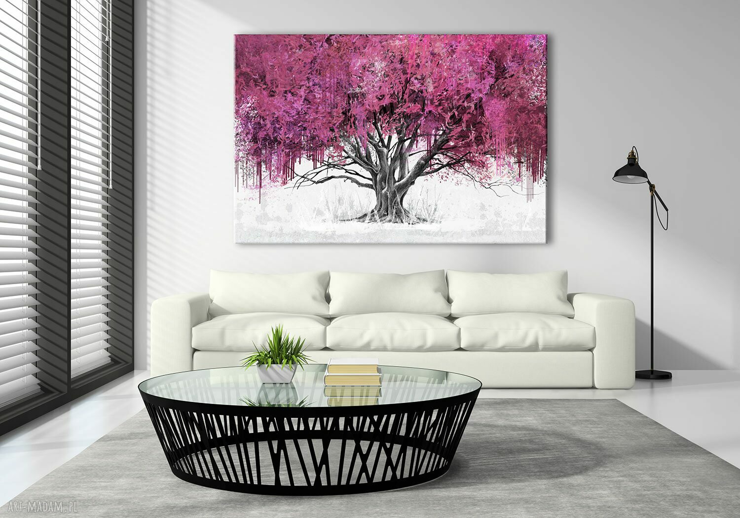 Obraz do salonu - drzewo w odcieniach różu drukowany na płótnie 120x80 cm